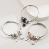 Wholesale Women's Fashion Diamond Design Stainless Steel Alloy Bracelet With Bow Flower Pendant