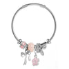 Wholesale Women's Fashion Diamond Design Stainless Steel Alloy Bracelet With Bow Flower Pendant