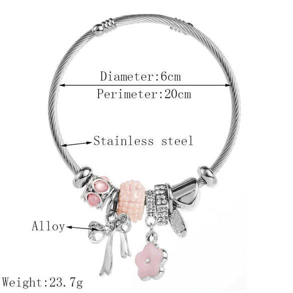 Wholesale Women's Fashion Diamond Design Stainless Steel Alloy Bracelet With Bow Flower Pendant