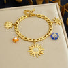 Wholesale Women's Fashion Diamondplated Goldplated Stainless Steel Plants And Flowers Sun Pendant Chain Jewelry Set