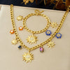 Wholesale Women's Fashion Diamondplated Goldplated Stainless Steel Plants And Flowers Sun Pendant Chain Jewelry Set