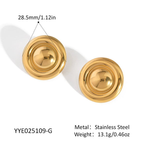 Wholesale Women's Fashion Disc Earrings Stainless Steel Geometric Design Pvd Furnace Vacuum Real Gold Plated
