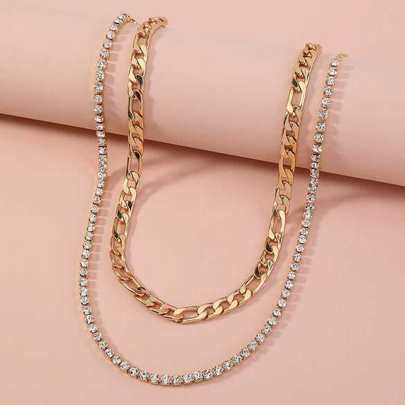 Wholesale Women's Fashion Double Stack Wearing Necklace With Geometric Pattern Made Of Alloy And Electroplated