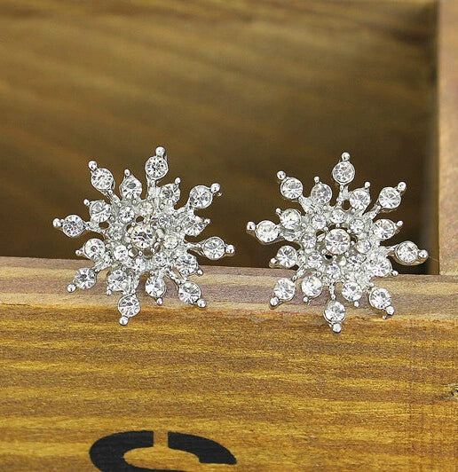 Wholesale Women's Fashion Earrings Alloy Rhinestone Snowflake Design Electroplated Geometric