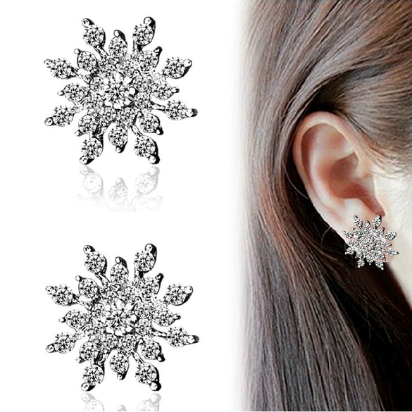 Wholesale Women's Fashion Earrings Alloy Rhinestone Snowflake Design Electroplated Geometric