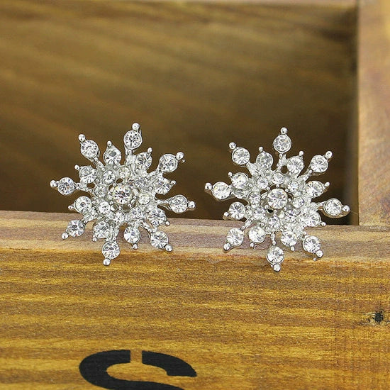 Wholesale Women's Fashion Earrings Alloy Rhinestone Snowflake Design Electroplated Geometric