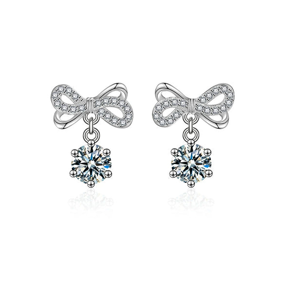 Wholesale Women's Fashion Elegant Moissanite 925 Sterling Silver Bow Tie Earrings With Diamond Design
