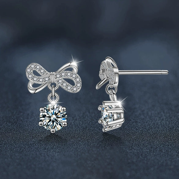 Wholesale Women's Fashion Elegant Moissanite 925 Sterling Silver Bow Tie Earrings With Diamond Design