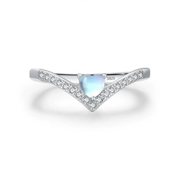 Wholesale Women's Fashion Elegant 925 Sterling Silver Ring And Earrings With Moonstone And Zircon Inlay Love Water Drops Bell Pattern