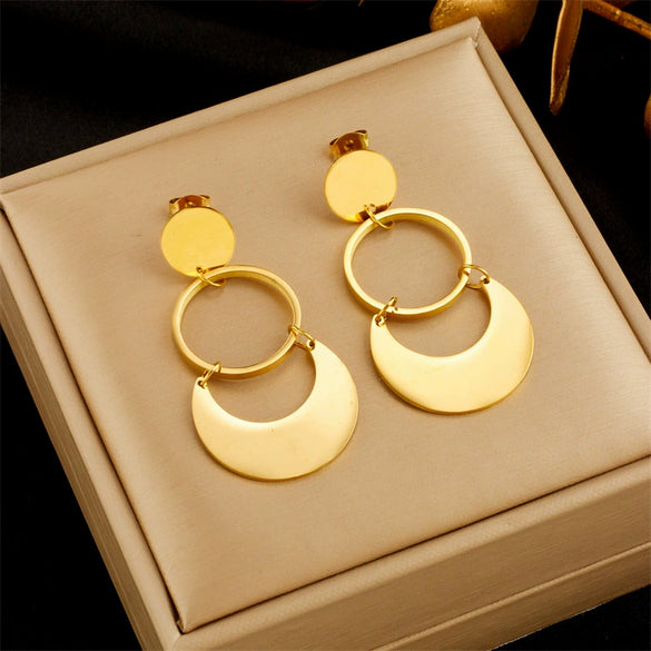 Wholesale Women's Fashion Exaggerated Geometric Circle Titanium Steel Earrings With Electroplating