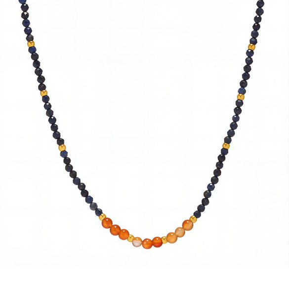 Wholesale Women's Fashion Exquisite Geometric 316L Stainless Steel And Lapis Lazuli Red Agate Beaded Clavicle Necklace With Electroplating
