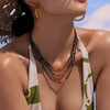Wholesale Women's Fashion Exquisite Geometric 316L Stainless Steel And Lapis Lazuli Red Agate Beaded Clavicle Necklace With Electroplating