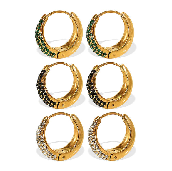 Wholesale Women's Fashion Exquisite 316L Stainless Steel Earrings Round Design Diamond Simple Ear Buckle Electroplated Highend Jewelry