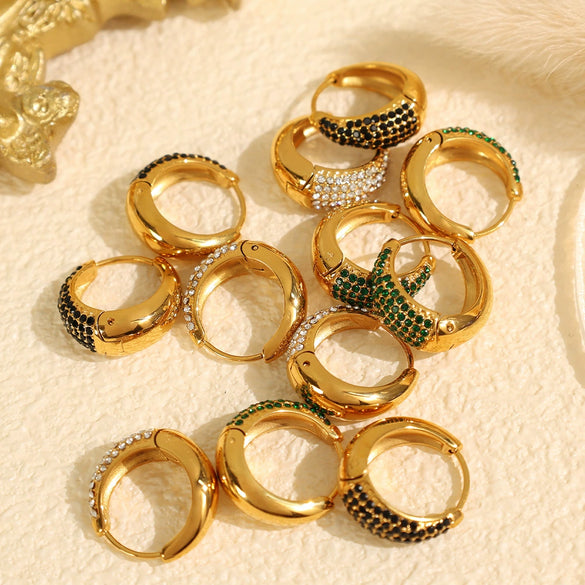 Wholesale Women's Fashion Exquisite 316L Stainless Steel Earrings Round Design Diamond Simple Ear Buckle Electroplated Highend Jewelry