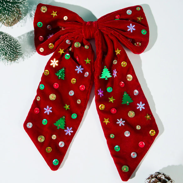 Wholesale Women's Fashion Festive Fabric Hairpin With Bow Stars Snowflake Christmas Tree Sequins And Diamond Design