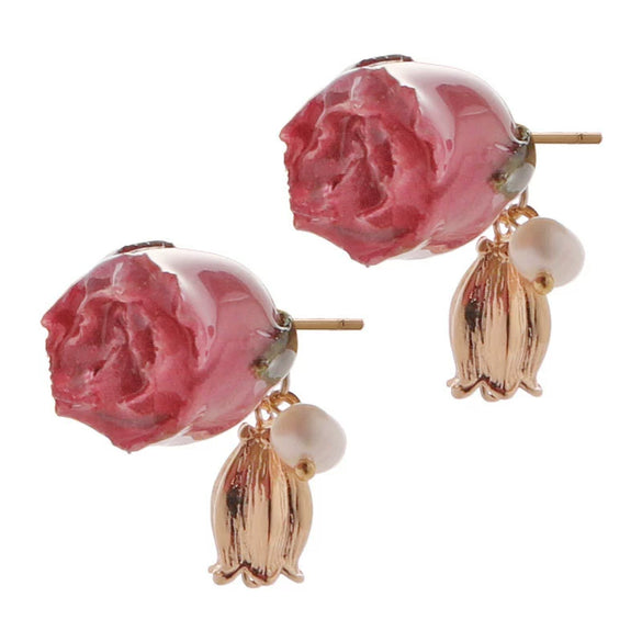 Wholesale Women's Fashion Flower Shape Beads Real Flower Rose Earrings With Electroplating