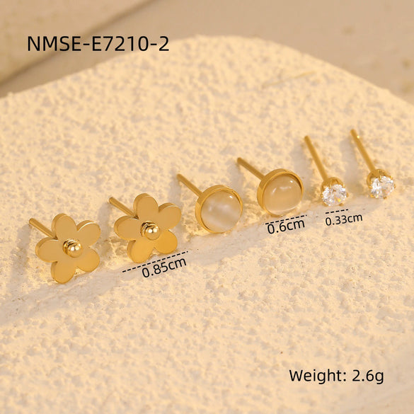 Wholesale Women's Fashion Flower Zircon Opal Inlaid Stainless Steel 18K Electroplated Earrings Set Jewelry