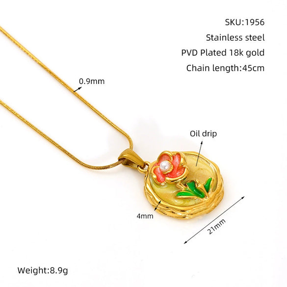 Wholesale Women's Fashion Flowershaped Tulip Pendant Necklace With Electroplated Titanium Steel And O Word Chain