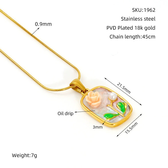 Wholesale Women's Fashion Flowershaped Tulip Pendant Necklace With Electroplated Titanium Steel And O Word Chain