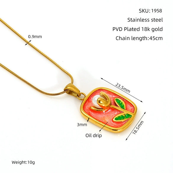 Wholesale Women's Fashion Flowershaped Tulip Pendant Necklace With Electroplated Titanium Steel And O Word Chain