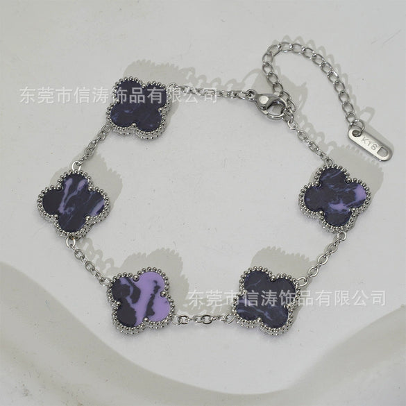 Wholesale Women's Fashion Fourleaf Clover Bracelet Gold Plated Titanium Steel