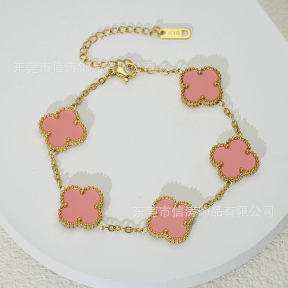 Wholesale Women's Fashion Fourleaf Clover Bracelet Gold Plated Titanium Steel
