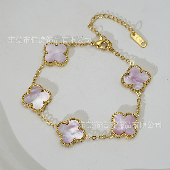 Wholesale Women's Fashion Fourleaf Clover Bracelet Gold Plated Titanium Steel