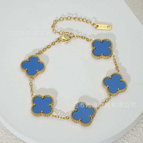 Wholesale Women's Fashion Fourleaf Clover Bracelet Gold Plated Titanium Steel