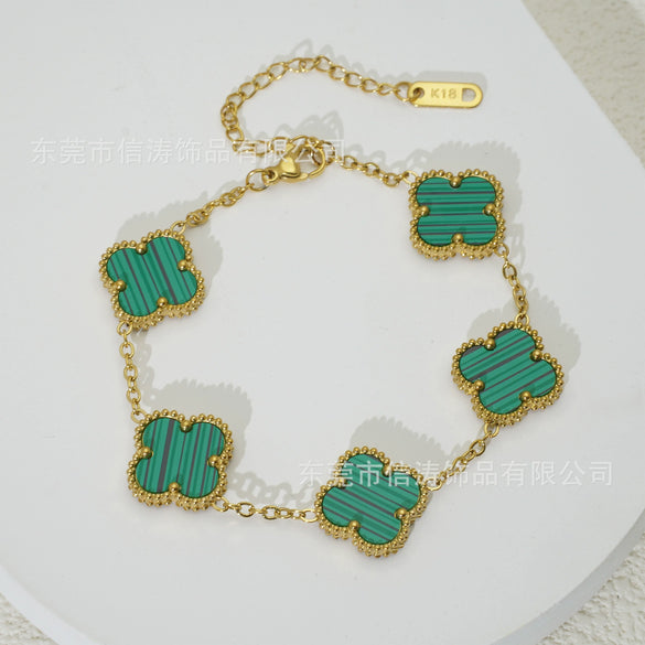 Wholesale Women's Fashion Fourleaf Clover Bracelet Gold Plated Titanium Steel
