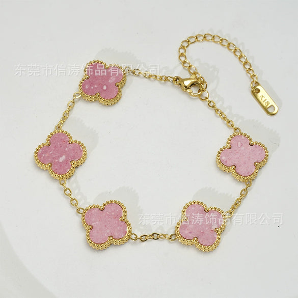 Wholesale Women's Fashion Fourleaf Clover Bracelet Gold Plated Titanium Steel
