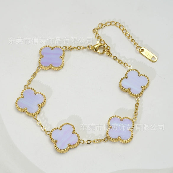 Wholesale Women's Fashion Fourleaf Clover Bracelet Gold Plated Titanium Steel