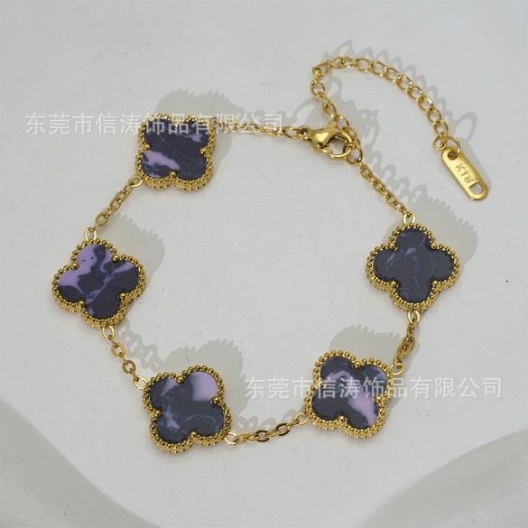 Wholesale Women's Fashion Fourleaf Clover Bracelet Gold Plated Titanium Steel