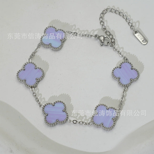 Wholesale Women's Fashion Fourleaf Clover Bracelet Gold Plated Titanium Steel
