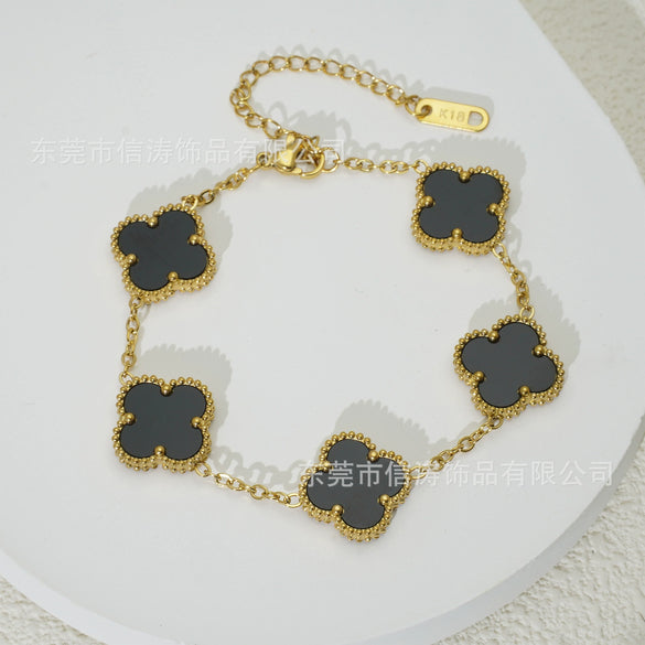 Wholesale Women's Fashion Fourleaf Clover Bracelet Gold Plated Titanium Steel
