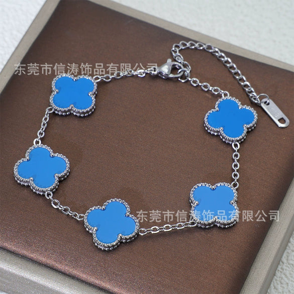 Wholesale Women's Fashion Fourleaf Clover Bracelet Gold Plated Titanium Steel
