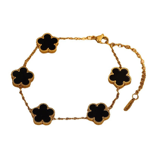 Wholesale Women's Fashion Fresh Stainless Steel Bracelet With Five Leaf Grass And Plum Blossom Pattern Electroplated