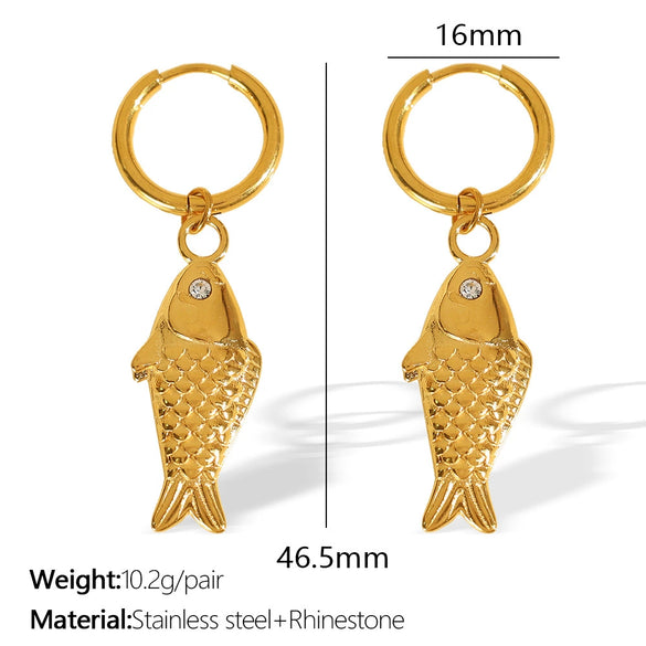 Wholesale Women's Fashion Fresh Style Fish Eye 316L Stainless Steel 18K Gold Plated Marine Earrings