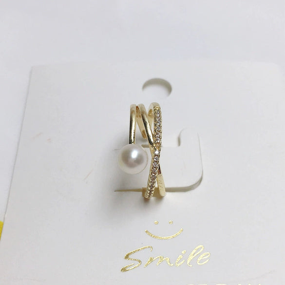 Wholesale Women's Fashion Freshwater Pearl Ring Copper Goldplated With Flat Round And Steamed Bread Round Pearls