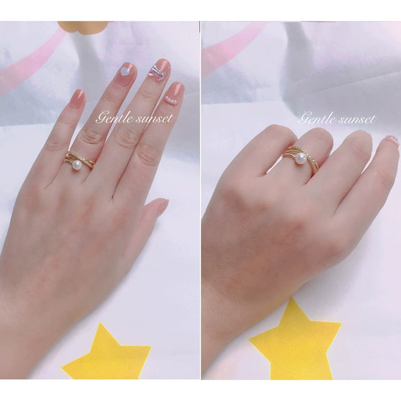 Wholesale Women's Fashion Freshwater Pearl Ring Copper Goldplated With Flat Round And Steamed Bread Round Pearls