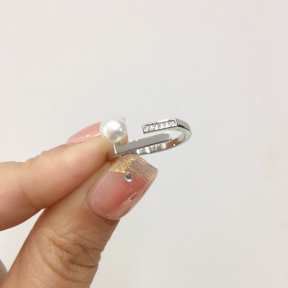 Wholesale Women's Fashion Freshwater Pearl Ring Copper 18K Goldplated Microinlaid Zircon Flat Round And Rose Buns Round Shape