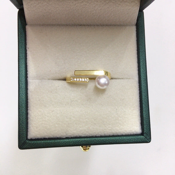 Wholesale Women's Fashion Freshwater Pearl Ring Copper 18K Goldplated Microinlaid Zircon Flat Round And Rose Buns Round Shape