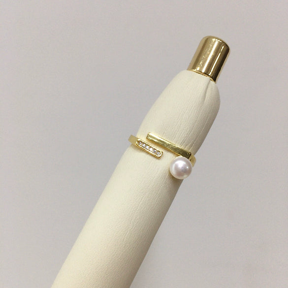 Wholesale Women's Fashion Freshwater Pearl Ring Copper 18K Goldplated Microinlaid Zircon Flat Round And Rose Buns Round Shape