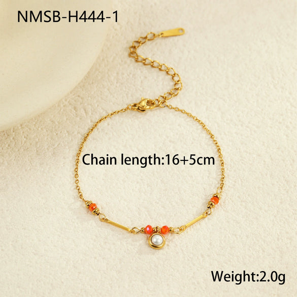 Wholesale Women's Fashion Geometric Beaded Stainless Steel Chain Bracelet 18K Gold Plated