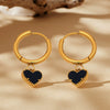 Wholesale Women's Fashion Geometric Black Agate Heart Pendant Earrings Stainless Steel 18K Gold Plated