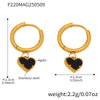 Wholesale Women's Fashion Geometric Black Agate Heart Pendant Earrings Stainless Steel 18K Gold Plated