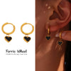 Wholesale Women's Fashion Geometric Black Agate Heart Pendant Earrings Stainless Steel 18K Gold Plated