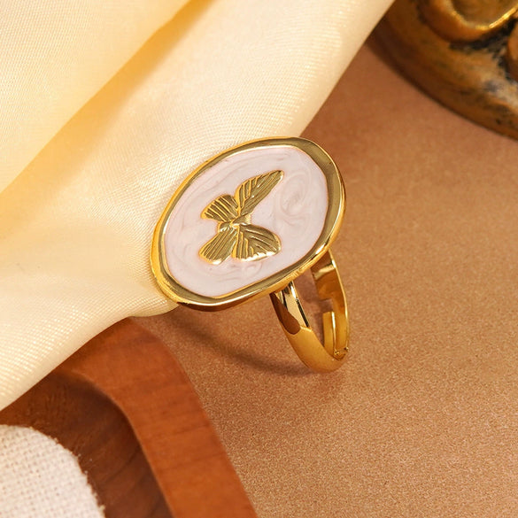 Wholesale Women's Fashion Geometric Butterfly Insect Shape Stainless Steel Dripping Oil Ring Bracelet