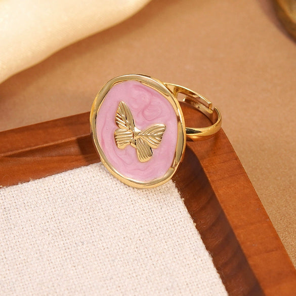 Wholesale Women's Fashion Geometric Butterfly Insect Shape Stainless Steel Dripping Oil Ring Bracelet