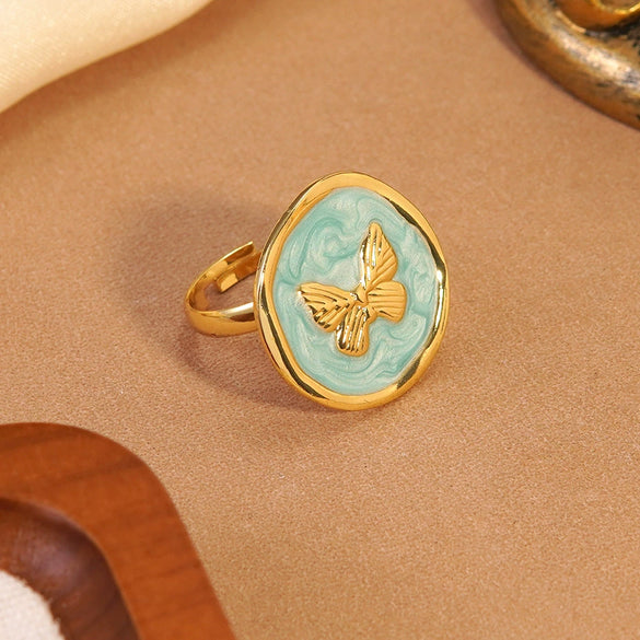 Wholesale Women's Fashion Geometric Butterfly Insect Shape Stainless Steel Dripping Oil Ring Bracelet