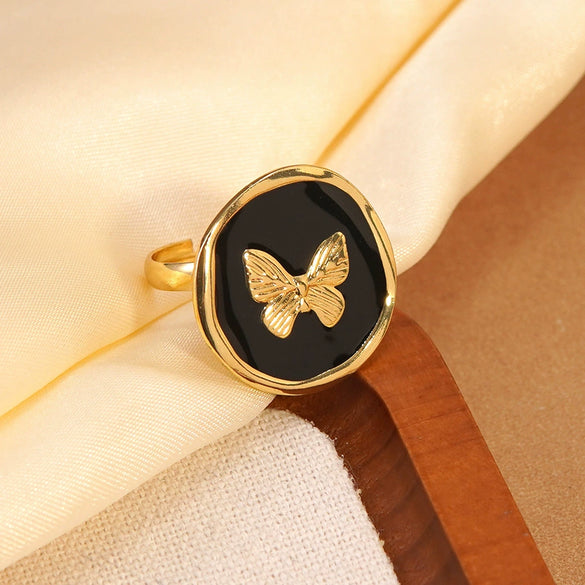 Wholesale Women's Fashion Geometric Butterfly Insect Shape Stainless Steel Dripping Oil Ring Bracelet